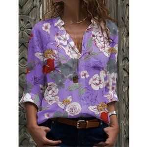 $10   Flower Printing Long Sleeve Pullover Shirt-TP036PR